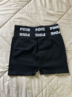 PINK Victoria's Secret High-Waist Black Ribbed Bike Shorts